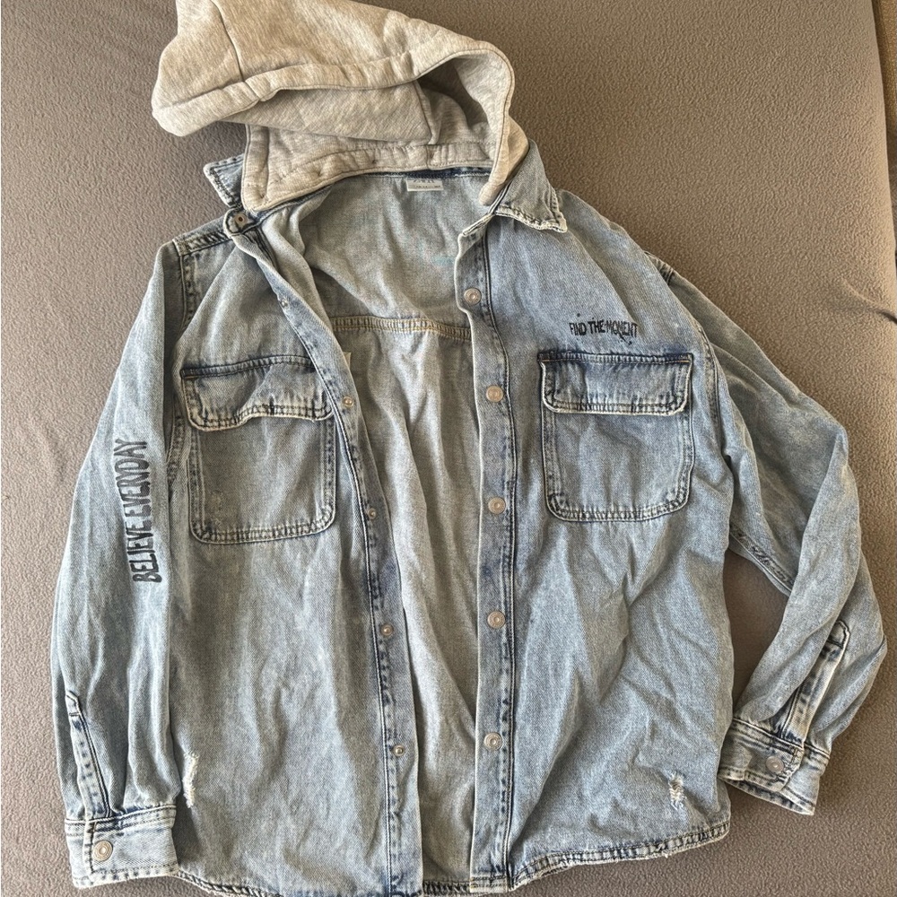 Kids Zara Denim Jacket with Removable Hood Size 13-14